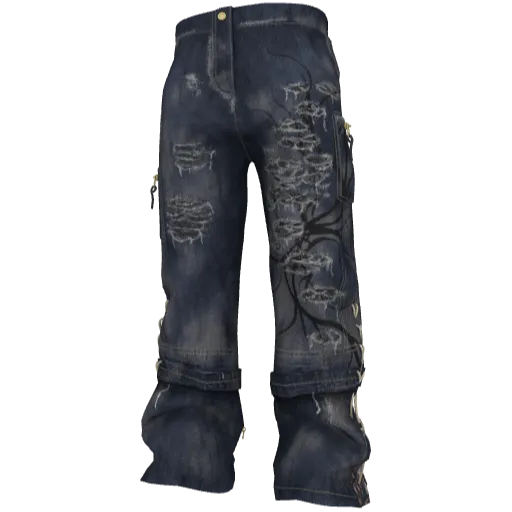 Синие джинсы с принтом и порезами