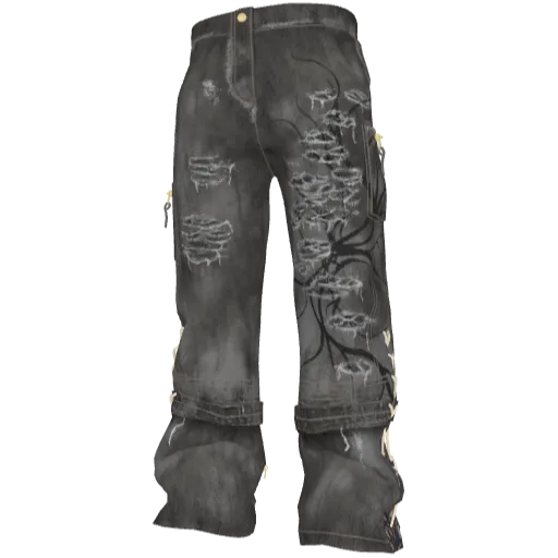 Серые джинсы с принтом и порезами