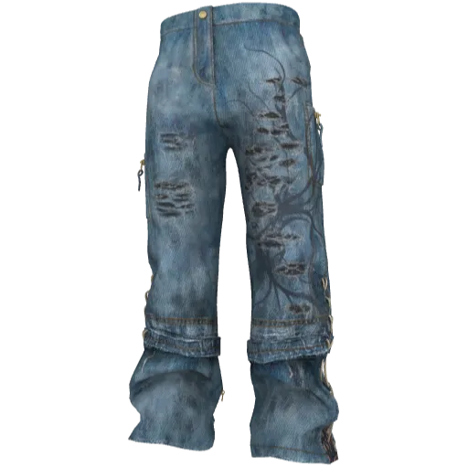 Голубые джинсы с принтом и порезами