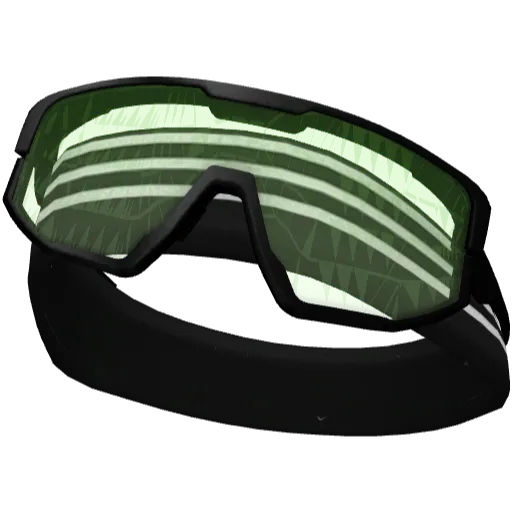 Чёрная в белую полоску повязка с черно-зелеными очками