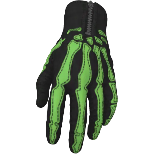 Чёрные перчатки с  зелёными костями