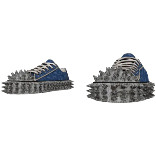 Синие шипованные кеды с грязной подошвой