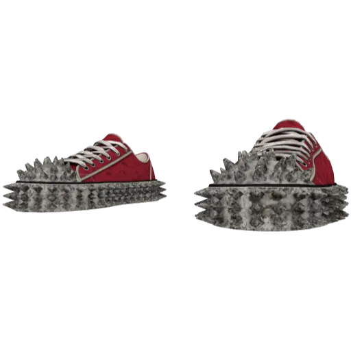 Красные шипованные кеды с грязной подошвой