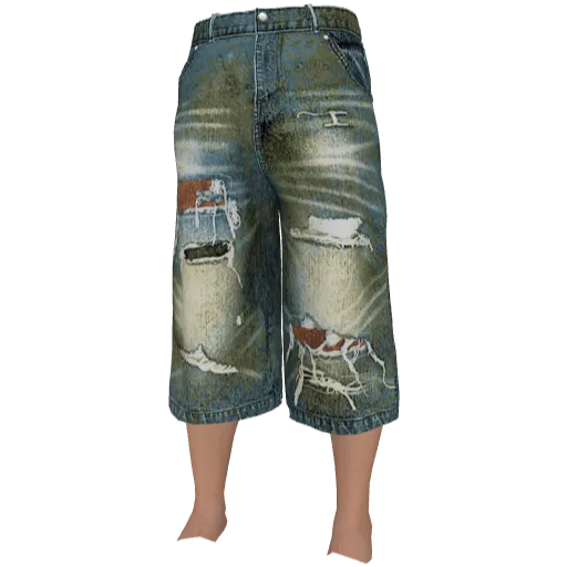 Синие с зеленым джинсовые шорты с порезами