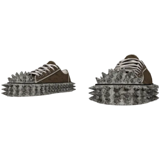 Коричневые шипованные кеды с грязной подошвой