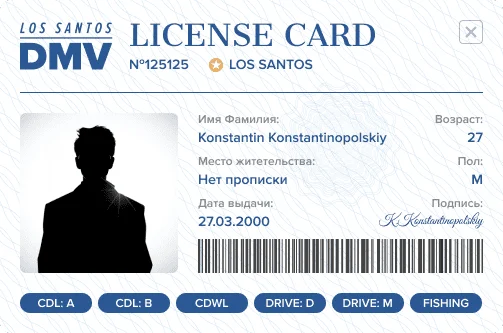 Карта с лицензиями