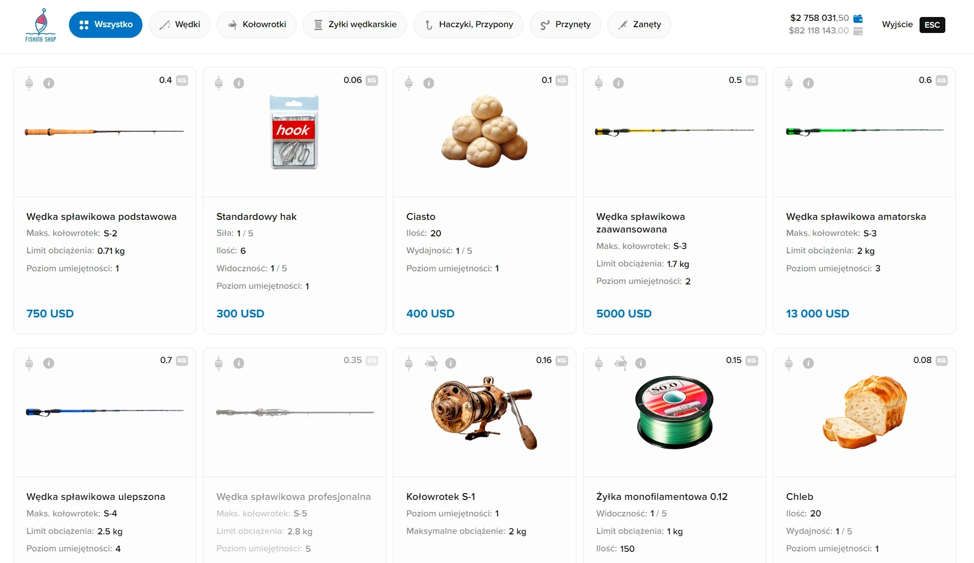   Okno sprzedażowe NPC-a  