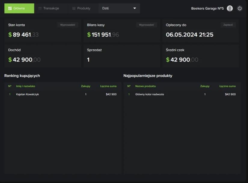   Główny ekran aplikacji "Mój Biznes"  