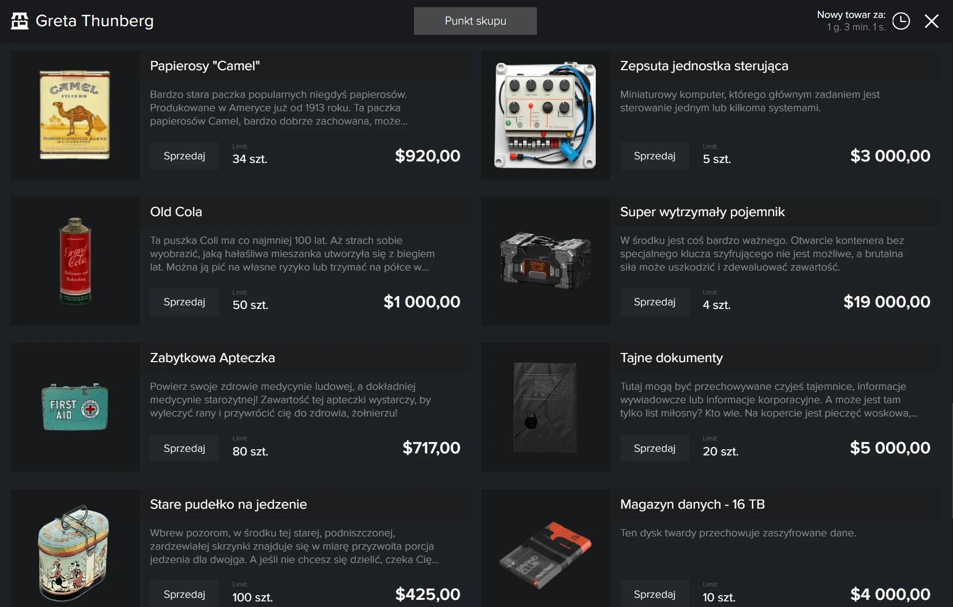   Wygląd menu sprzedażowego NPC-a  