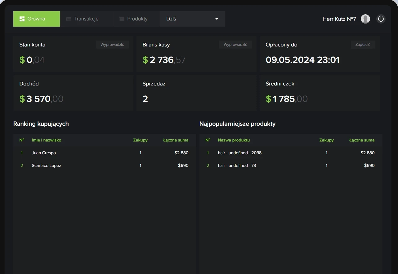   Główny ekran aplikacji "Mój Biznes"    
