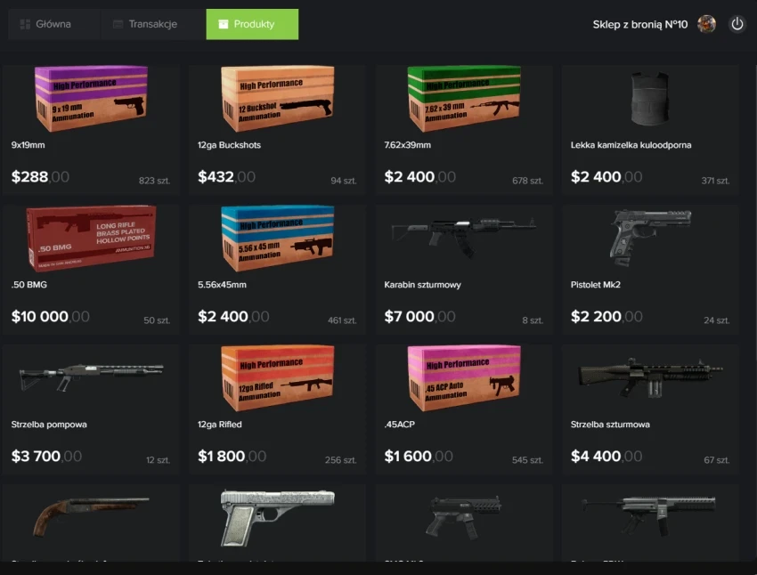   Sekcja "Produkty" w aplikacji "Mój Biznes"  