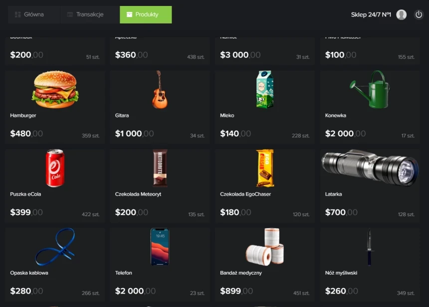   Sekcja "Produkty" w aplikacji "Mój Biznes"    