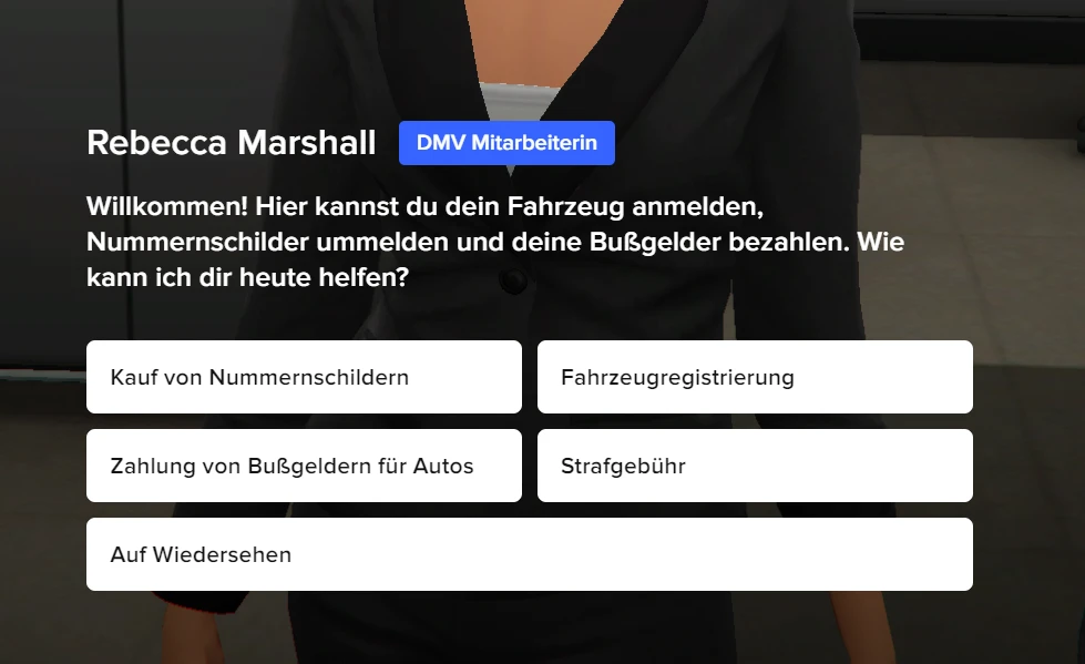 Interaktionsmenü mit dem NPC